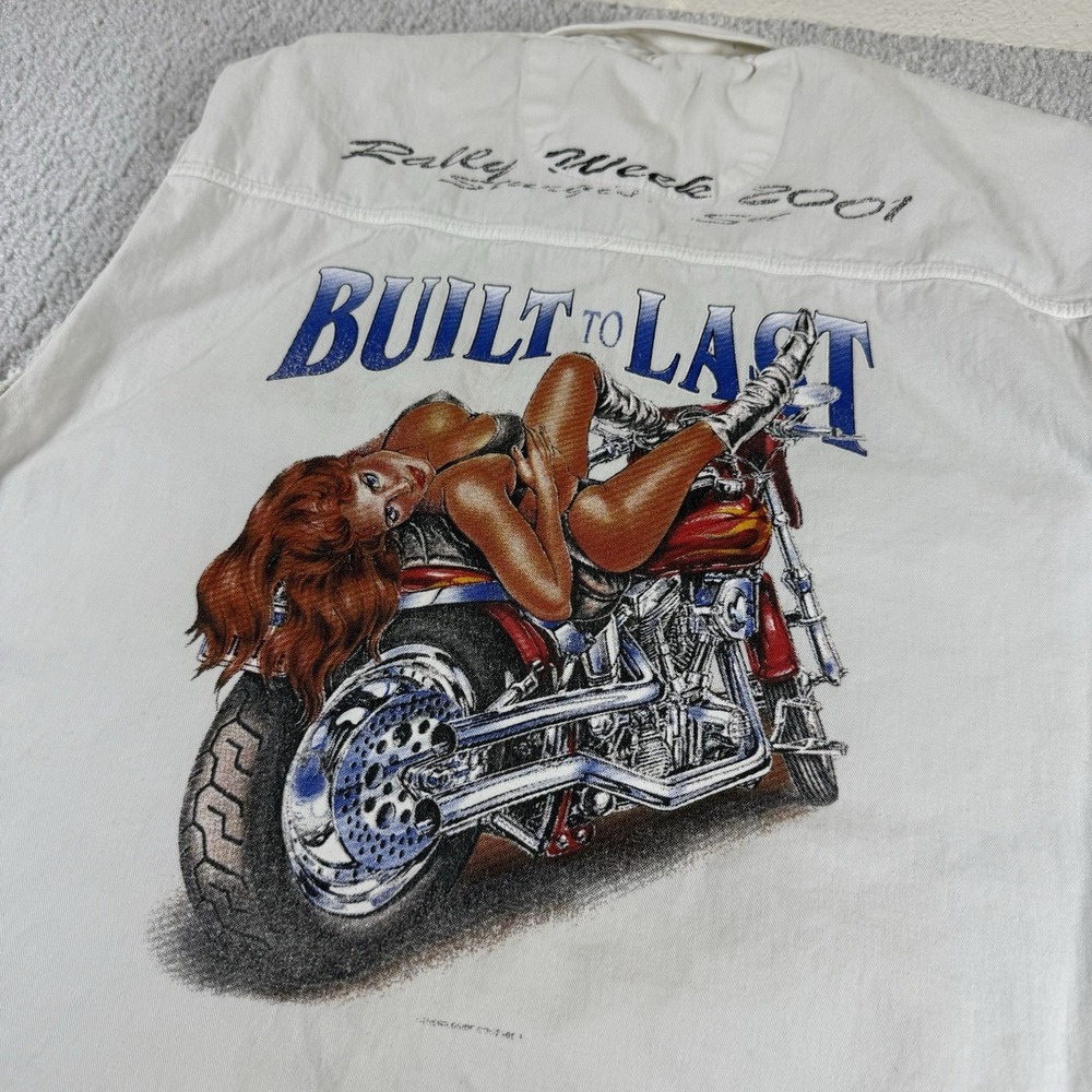 Biker Design Shirt Mens‎ XLarge White Sleeveless Denim 2001 Rally Week Sturgis